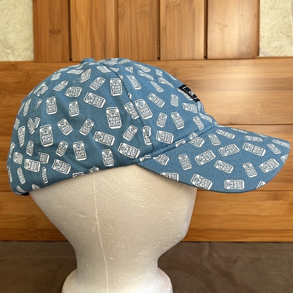 Bud Light Baseball Cap All Over Logo Blue Buckle Back Pattern Beer Hat NEW - Picture 7 of 16